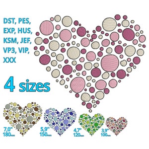 May include: A heart-shaped design made of pink, beige, and brown circles in four different sizes. The largest heart is 7 inches (180 mm) and the smallest is 3.9 inches (100 mm).