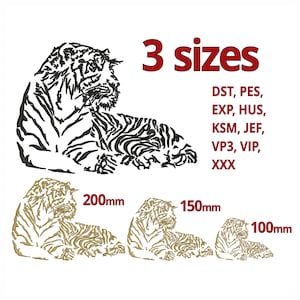 TIGER Embroidery File - Lying Tiger drawing tattoo - Bengal, Sibirian Amur Safari Wildlife Tiger machine embroidery designs INSTANT DOWNLOAD