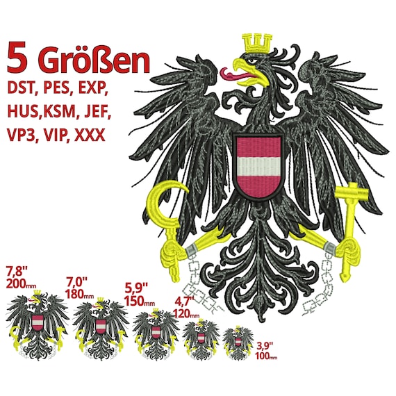 Adler Österreich Stickdatei 5 Größen - Großes Austria Wappen Staatswappen österreichischer Adler Stickmotiv Stickprogramm Trachtenstickerei