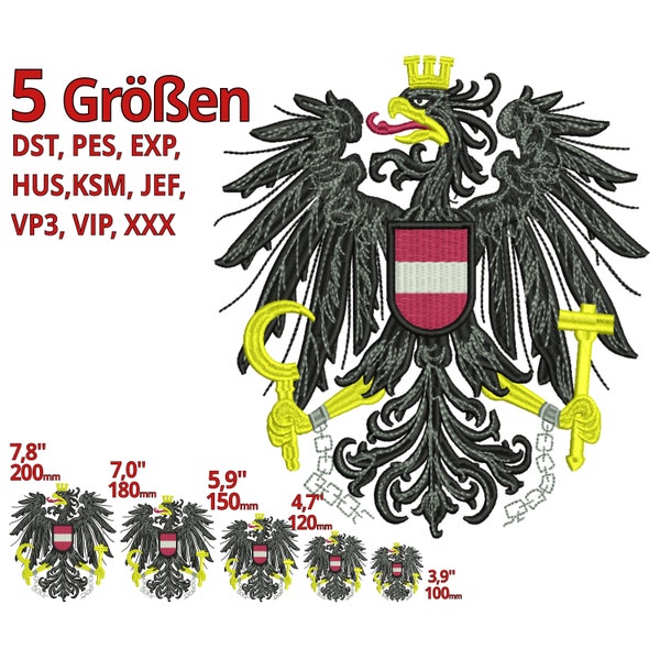 Adler Österreich Stickdatei 5 Größen - Großes Austria Wappen Staatswappen österreichischer Adler Stickmotiv Stickprogramm Trachtenstickerei