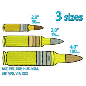 Bullet embroidery Design 3 sizes Design for embroidery machine Riffle military machine embroidery file cartoon metal ammunition