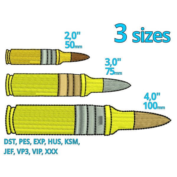 Bullet embroidery Design 3 sizes Design for embroidery machine Riffle military machine embroidery file cartoon metal ammunition