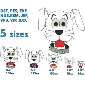 Lovely Dog embroidery design 5 Sizes Cartoon Dog machine embroidery file Dog head with Collar Sketch Drawing silhouette motiv logo