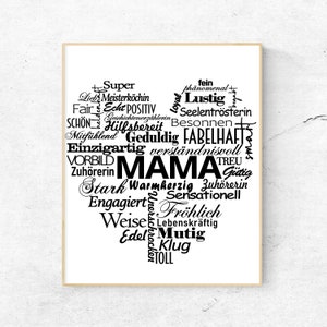 Mama Herz Muttertagsgeschenk - Plotter DXF Wörterherz Cricut Mama SVG - cdr png - eps Lasercut Lasergravur für Muttertag Wandbild Clipart