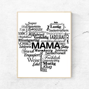 Mama Herz Muttertagsgeschenk - Plotter DXF Wörterherz Cricut Mama SVG - cdr png - eps Lasercut Lasergravur für Muttertag Wandbild Clipart