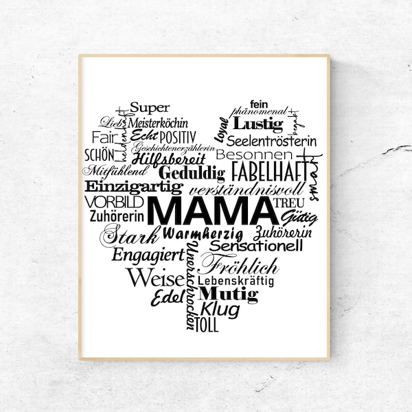 Mama Herz Muttertagsgeschenk - Plotter DXF Wörterherz Cricut Mama SVG - cdr png - eps Lasercut Lasergravur für Muttertag Wandbild Clipart