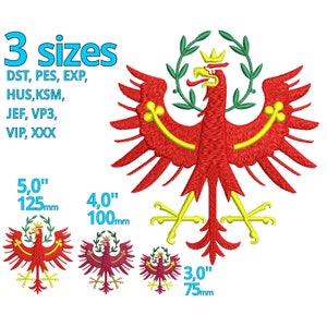 TIROL Adler Stickdatei 3D Effekt Wappen 3 Größen - Tiroler Adler Motiv Österrike Landeswappen Eagle Broderi designfil