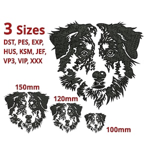 Schäferhund Kopf Stickdatei 3 GRÖßEN, Australischer Schäferhund Kopf Skizze Zeichnung Stickdatei Maschinenstickerei