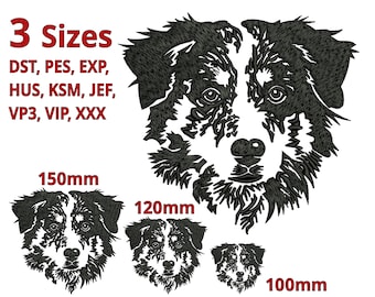 Shepherd Embroidery Design 3 TAILLES, Tête de chien de berger australien Sketch Machine à dessiner Fichier de broderie Schäferhund kopf Téléchargement instantané