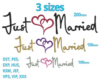 Just married Embroidery Design 3 sizes- Wedding quotes Letters Honeymoon Font Machine Embroidery file -Bride & Groom Instant Download