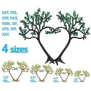 Tree Heart Embroidery Design 4 sizes - Tree of Love Floarl machine embroidery file Tribal Outline - Tree of life Nature Art Hearts Wedding