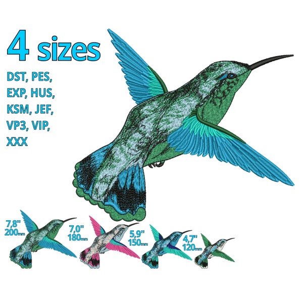 Colibri embroidery design 4 sizes Bird | Hummingbird machine embroidery file | Kolibris digital pattern tattoo drawing | Floral maedow
