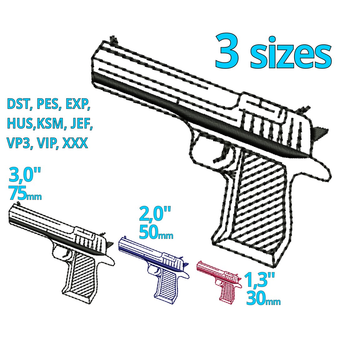 Gun Embroidery Designs 3 Sizes Mini Weapon Machine Embroidery File