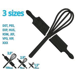Baking embroidery design 3 sizes crossed kitchen roller whisk machine embroidery file for Bakery Cooking Chef Logo Motiv Cookies brownies