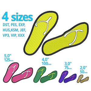 Flip Flop embroidery design 4 sizes, Flipflops machine embroidery file - Summer beach stitching on towels bag tshirt for holiday season
