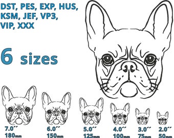 Français Bulldog conception de broderie 6 tailles, sérieux chien contour machine broderie fichier simple tête de chien dessin chiot décoration de chiot
