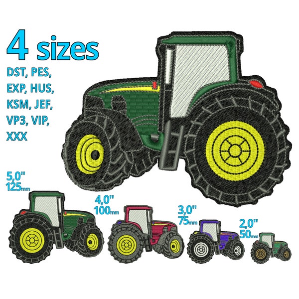 Farm Tractor embroidery design 4 sizes - Tiny machine embroidery file - Small Mini Tractor John green deer Farming comic Logo decoration