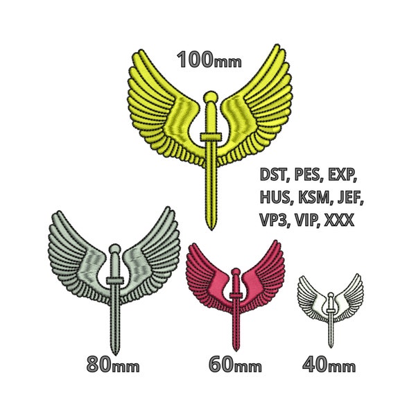 Sword Embroidery Design file Airforce Wings Pilot 4 SIZES, Task Force Aircrew - Air Force machine embroidery file Instant Download -