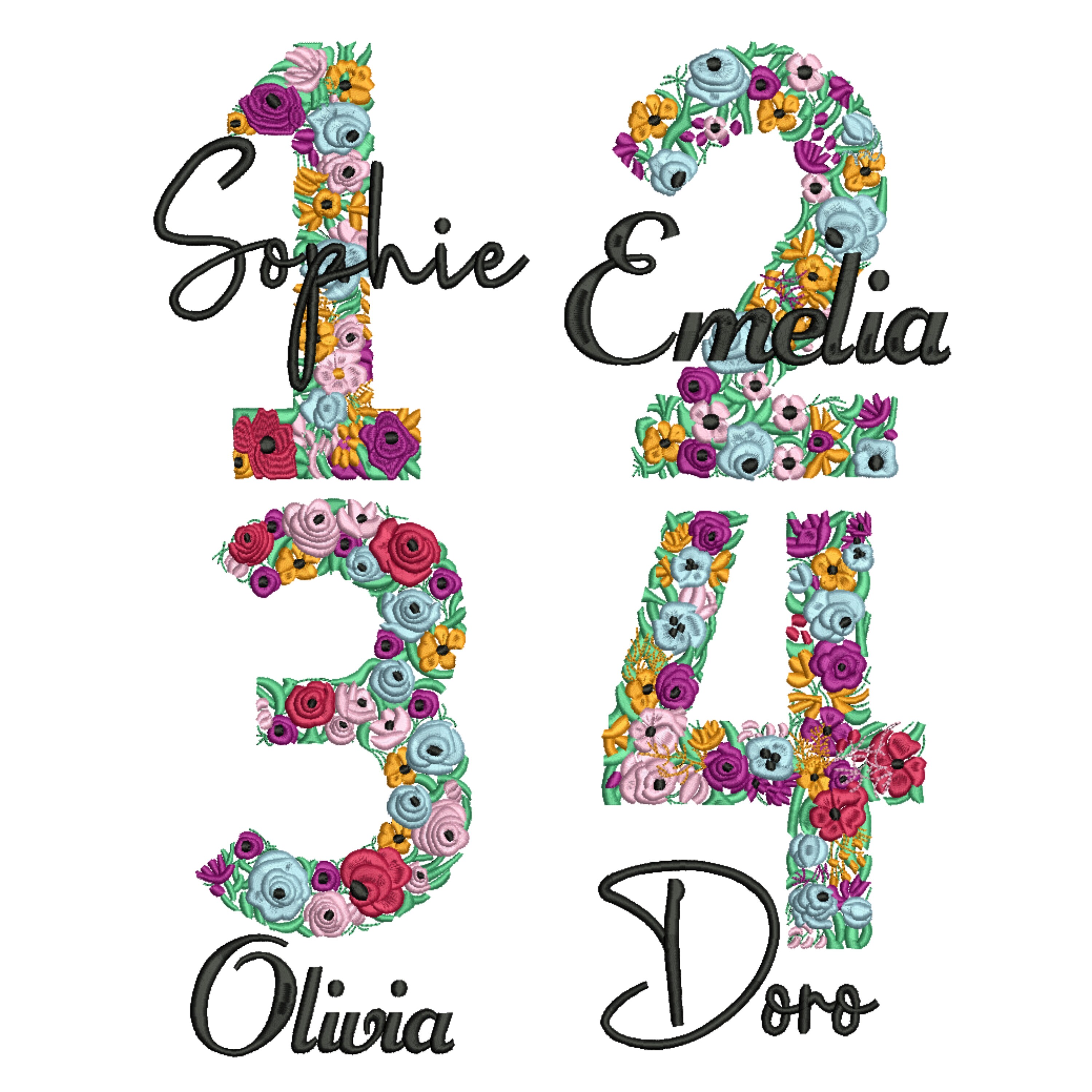 Numbers Embroidery Design | 3inch 75mm | FLORAL Number Machine ...