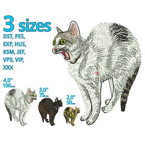 Roliga kattbroderimönster i 3 storlekar - realistisk maskinbroderifil med riktig ärr katt - kattunge katt som ser chockande ut som kattmamma