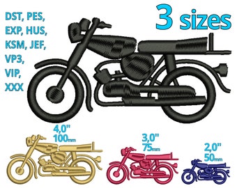 Oldtimer Stickdatei 3 Größen - Vintage Motorrad Retro Bike Maschinenstickerei Datei - Reiter Altes Motorrad Sammler Logo