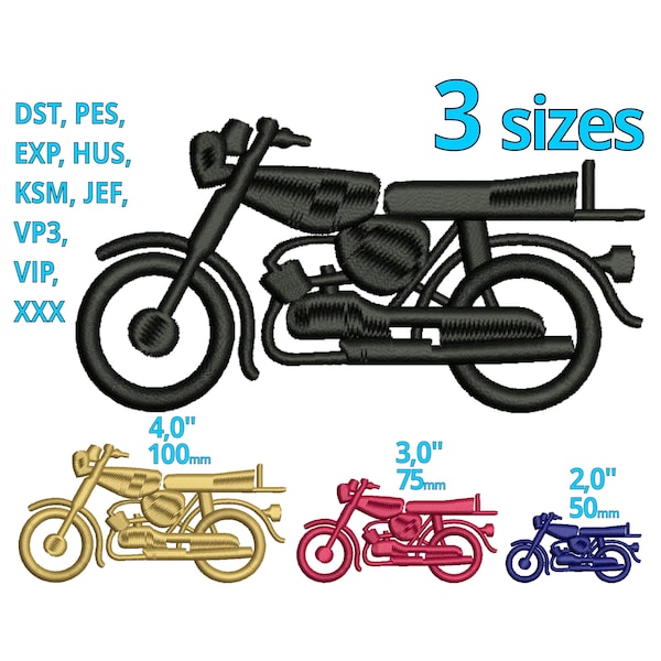 Oldtimer Stickdatei 3 Größen - Vintage Motorrad Retro Bike Maschinenstickerei Datei - Reiter Altes Motorrad Sammler Logo