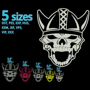Skull head embroidery design 5 Sizes - Vikings Skull head machine embroidery file - Biker helmet - Medival warrior Berserker warrior Face