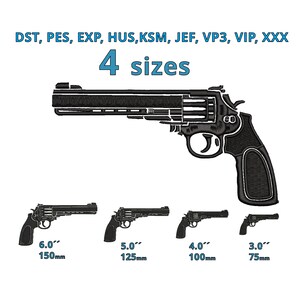 Gun Revolver 45er embroidery designs | 4 sizes | Weapon embroidery file Firearm Logo