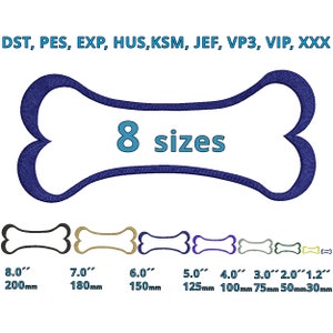 Bone for Dog embroidery design 8 Sizes Emblem Bone machine embroidery file Sketch Drawing outline motif
