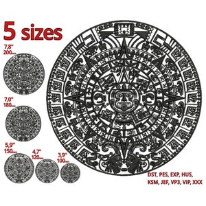 Aztec calendar Embroidery Design 5 sizes - Maya calendar symbol mandala machine embroidery file - mexican jaguar warrior embroidery pattern