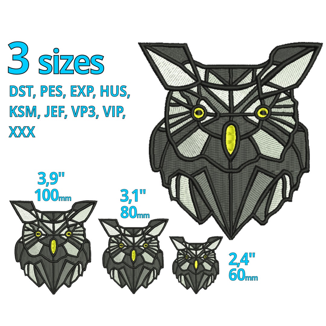 OWL Embroidery Design 3 Sizes - Eagle Owl Tattoo Drawing Symbol Motiv ...