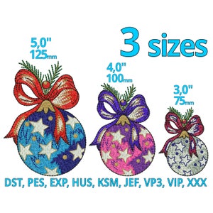 Christmas ball embroidery design 3 Sizes - Star Ribbon Ball machine embroidery file Winter Advent Season decoration Motif trendy Xmas Logo