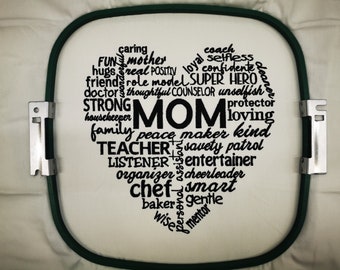 File di ricamo a forma di cuore mamma Mamma con tipografia di parole Arte 4 dimensioni Idea regalo mamma Festa della mamma Natale
