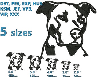 American Pitbull conception de broderie 5 tailles, chien de combat contour machine broderie fichier simple tête de chien dessin chiot décoration de chiot