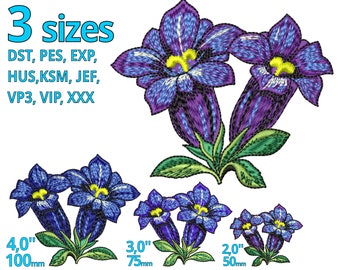 Gentian embroidery Design 3 sizes, gentiana acaulis flower machine embroidery file - brother file Enzian wildflower true blue spring deco
