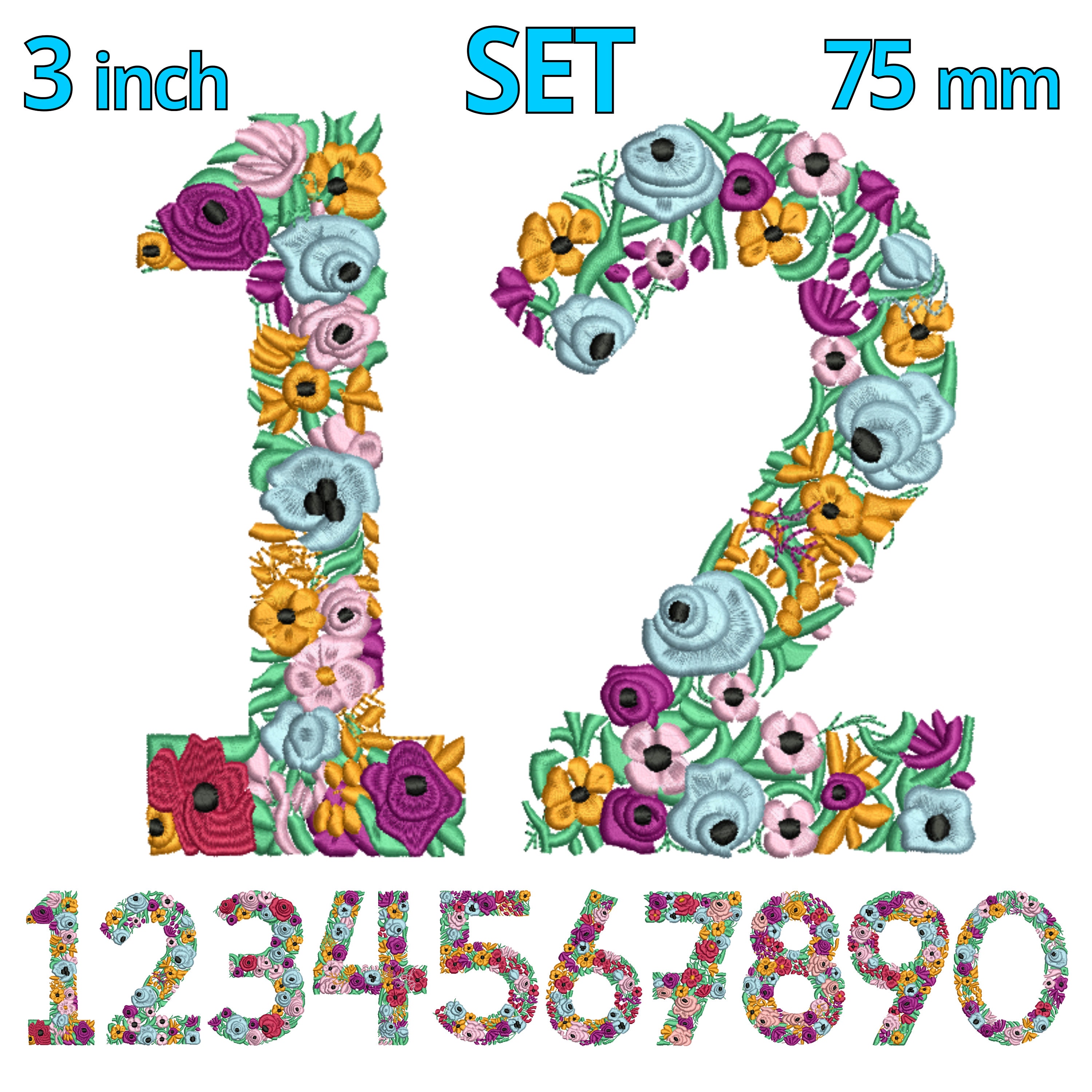 Numbers Embroidery Design | 3inch 75mm | FLORAL Number Machine ...