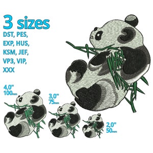 Mini Panda bordado diseño 3 tamaños -Real Panda oso animal bordado máquina archivo - encantador lindo dulce bebé Panda realista con bambú