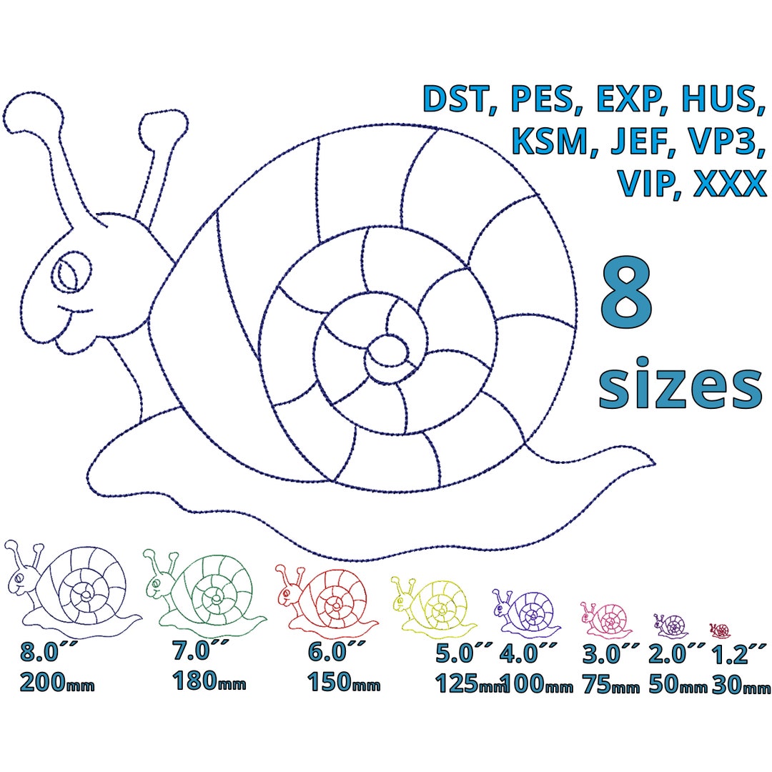 Snail Embroidery Design - Sweet Lovely Snail 8 SIZES - Outline Machine ...
