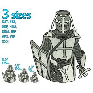Knight embroidery design - Crusader machine embroidery file 3 sizes - Chevalier Moon knight shining armour Instand DOWNLOAD