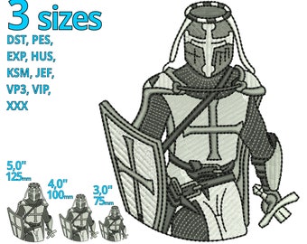 Knight embroidery design - Crusader machine embroidery file 3 sizes - Chevalier Moon knight shining armour Instand DOWNLOAD