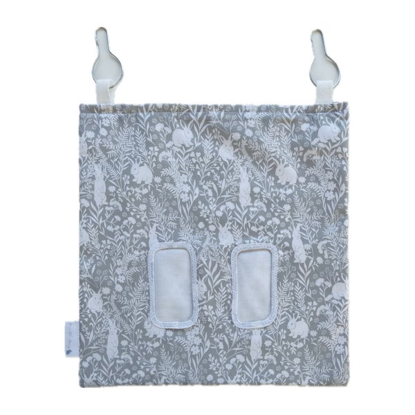 Grey & White Rabbit Bunny Print Hay Bag Feeder 2 Holes