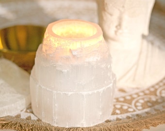 Porta-velas de selenita | Porta-velas de selenita grande | Porta-velas de selenita em cascata | Porta-velas de selenita | Porta-velas de selenita branco