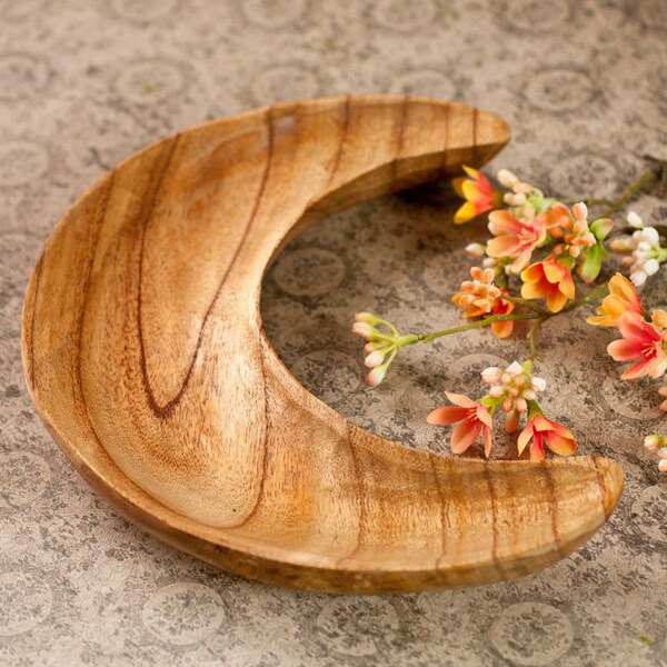 Wooden moon bowl | Charging cradle for crystals | Wooden bowl moon | Charging cradle | Discharge tray | Moon bowl