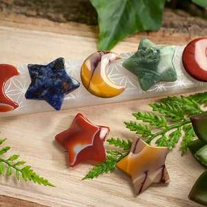 Gemstone moon and stars | Mookaite moon and star | Moss agate star | Agate moon and star | Sodalite star | Jasper moon