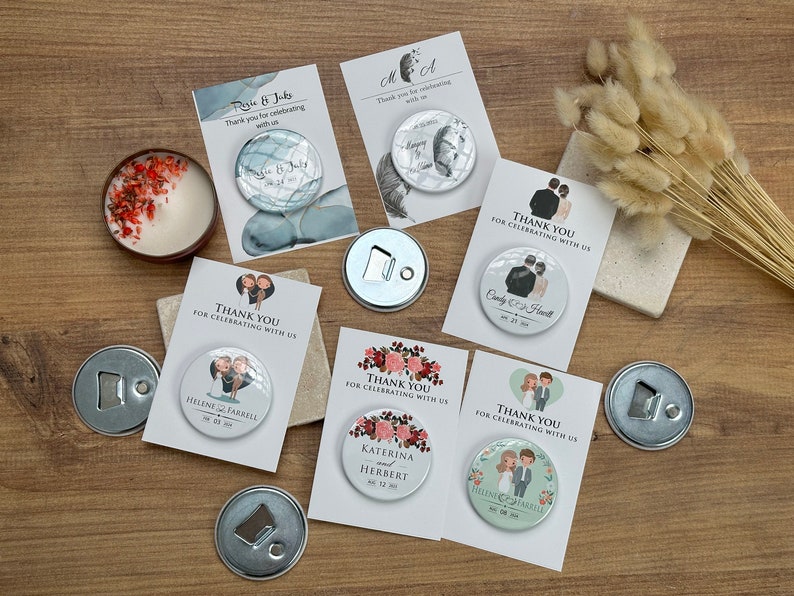 Faveurs de mariage pour les invités Aimant de faveur de mariage Dcapsuleur aimant mariage Ouvre-bouteille faveur de mariage Aimant souvenir de mariage image 1