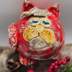 Funny handmade ceramic cat – unique decorative figure for cat lovers