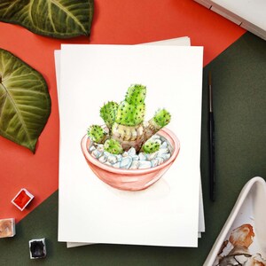 Cactus watercolour painting, Cactus wall art print, Cactus in pot print, Succulent Wall Art, Natural home decor, Botanical art