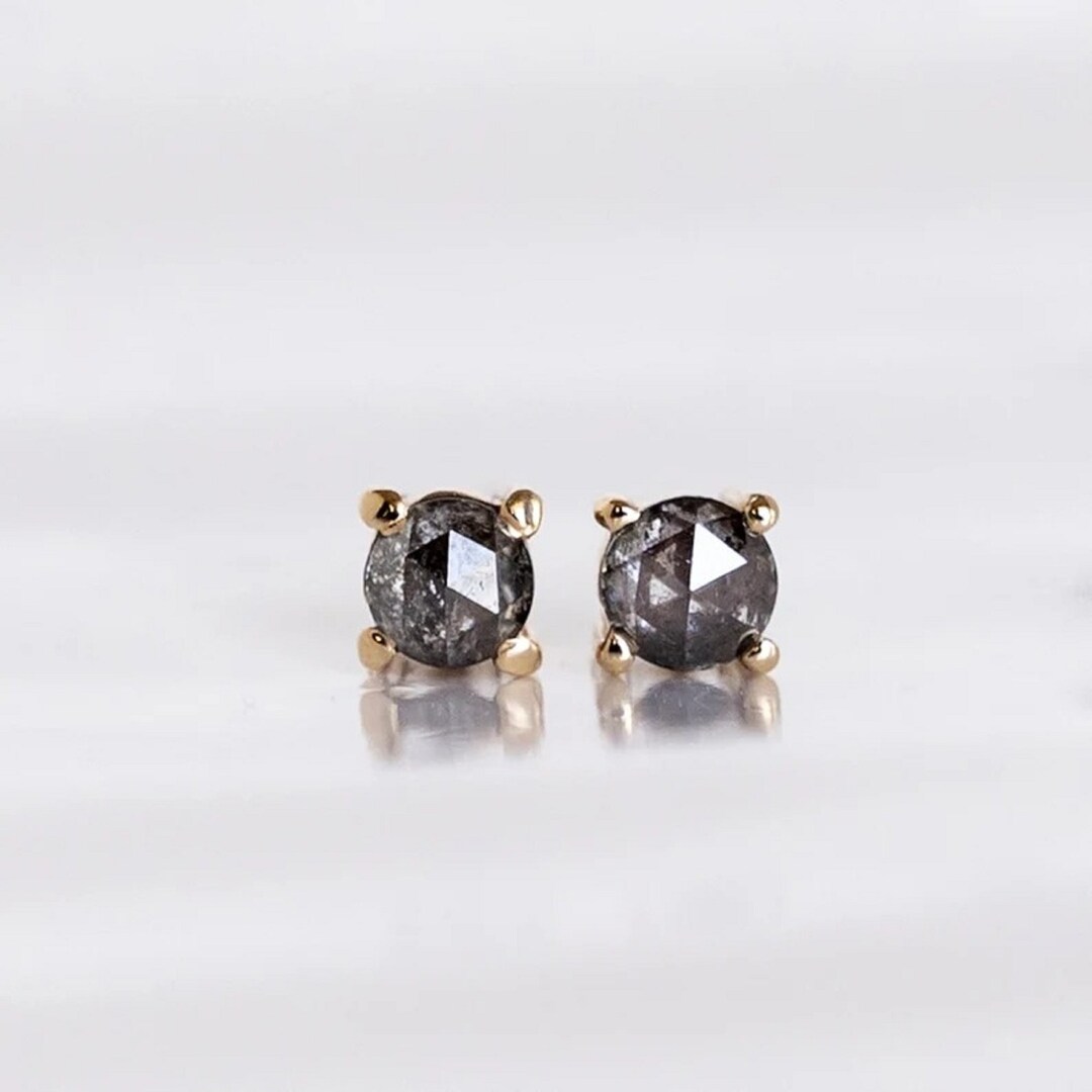 Salt and Pepper Diamond Stud Earrings 925 Sterling Silver Etsy