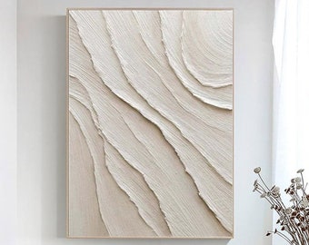 OIUYTOH Large Beige Abstract Wall Art - 3D Textured Geometric Painting, 24x36 Inches, Frameless - View #4