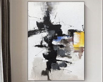 Large Black And White Texture Painting Black Abstract Painting Minimalist Wall Art Modern White Minimalist Canvas Wall Art Living Room Decor